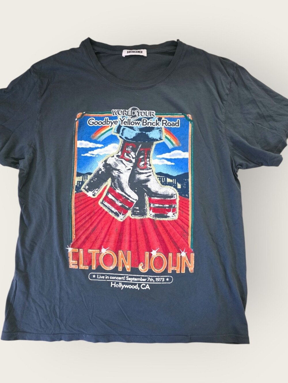 Elton John Graphic Tee - Dark Blue with Red Accents On Daydreamer T-shirt